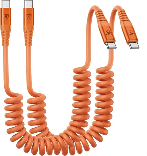 Miniatura 11 de Cable USB C a C de 3 pies, paquete de 2 cables de carga USB C en espiral para automóvil tipo C, cable de carga rápida para iPhone