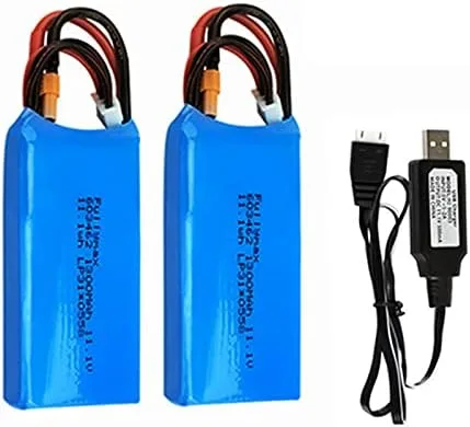 CBB Batería de litio de 11.1 V 1300 mAh para avión Wltoys XK X450 RC Avión de ala fija, paquete de 2 con cargador USB