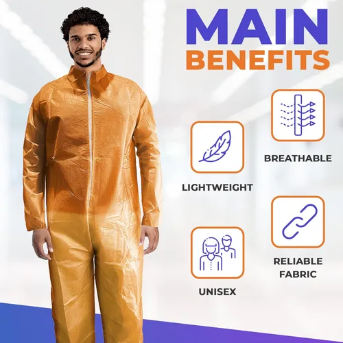 Miniatura 5 de AMZ Medical Supply Overol desechable naranja para hombres/mujeres, grande. Traje de material peligroso desechable. Overol transpirable de PP+PE