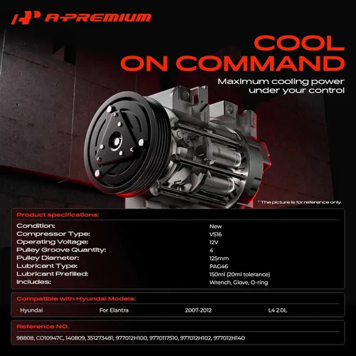 Miniatura 2 de A-Premium Compresor de A/C con embrague compatible con Hyundai Elantra 2.0L 2007-2012, viene con compresor VS16, no VS16N / VS16M