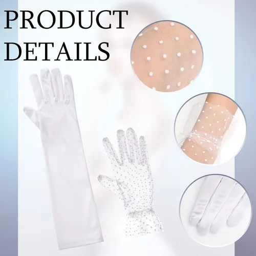 Miniatura 5 de Bencailor 4 pares de guantes de encaje y guantes de satén, guantes de ópera, guantes cortos y largos, guantes de fiesta de té de los años 50