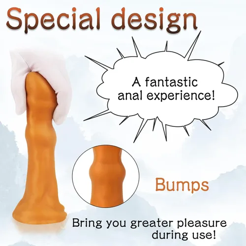 Miniatura 4 de TaRiss's Consolador anal suave de silicona con base de ventosa, juguete sexual para hombres, mujeres, parejas, dorado, XXL, 14.76 pulgadas