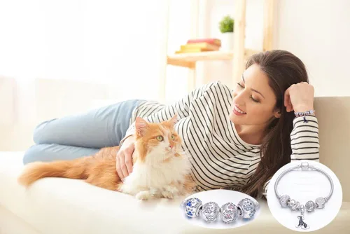 Miniatura 6 de ENJOOOY Cuentas de plata de ley con estampado de pata de perro con cristales de circonita cúbica para pulseras de cuentas estilo Pandora