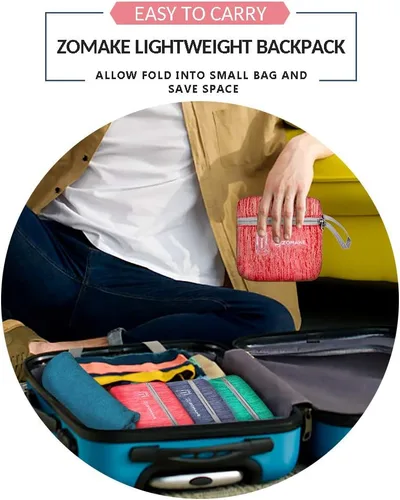 Miniatura 5 de ZOMAKE Mochila plegable ultraligera de 25 litros, mochilas de senderismo plegables resistentes al agua, mochila plegable pequeña para viajes (rojo)