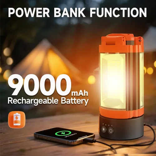 Miniatura 2 de Luz de campamento recargable con diseño de gancho e imán, luz de trabajo inalámbrica de 9000 mAh con 3 cabezales de lámpara LED, 2200 lúmenes