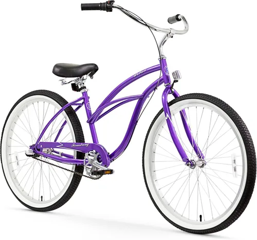 Miniatura 20 de Sixthreezero Urban Lady Beach Cruiser - Bicicleta híbrida de 3 velocidades para mujer Verde militar con llantas rosadas con asiento negro/puños