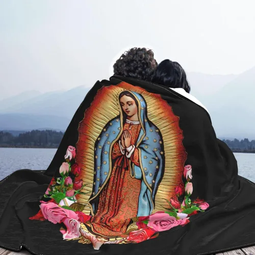 Miniatura 7 de Manta de franela suave y acogedora con texto en inglés "Our Lady of Guadalupe Virgen María", para sofá, cama, caravana, 50 x 40 pulgadas