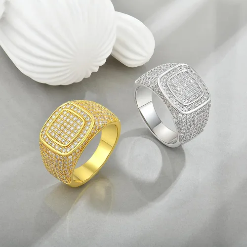 Miniatura 4 de Signet Rings Cluster Band Micropave Mens Bling Ring Square Crystal Zircon Little Finger Ring