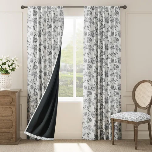 Miniatura 38 de jinchan Cortinas Opacas Florales para Dormitorio, 63 Pulgadas de Largo Cortinas Opacas con Estampado de Flores, Estilo Campo Francés con Pestañas