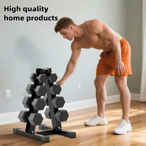 Miniatura 9 de 4-Tier Dumbbell Rack Stand, A-Frame Metal Weight Rack with Handle – Space-Saving Strength Training Dumbbell Storage for Home Gym Negro 4 niveles