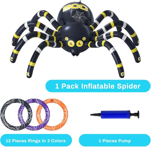 Miniatura 2 de Garma Juegos de lanzamiento de anillos de araña de Halloween para niños, decoraciones de araña inflable gigante, juego de fiesta de Halloween, 1