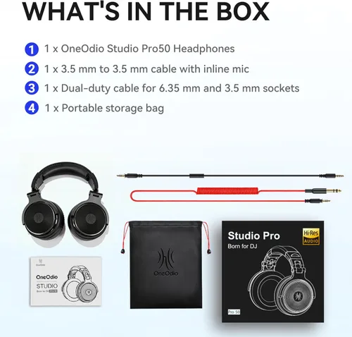 Miniatura 10 de OneOdio Hi-Res Auriculares de sobreoído para monitorización y mezcla en estudio, aislamiento de sonido, almohadillas de piel de proteína, unidad