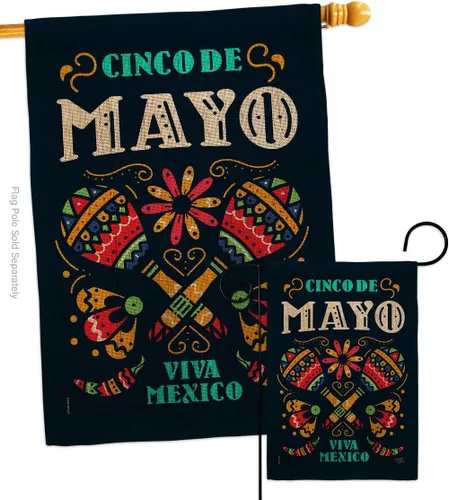 Breeze Decor Cinco de Mayo Viva Mexico - Juego de banderas de arpillera para el jardín, fiesta de verano, cactus, piñata, sombrero mexicano, fiesta