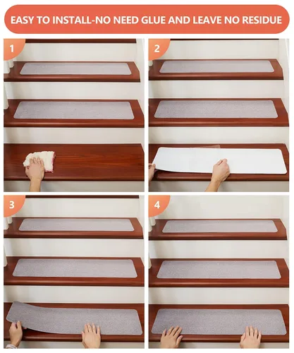 Miniatura 6 de Peldaños antideslizantes para escaleras, seguras para niños, ancianos y mascotas, juego de 14 piezas, autoadhesivo, 8 x 30 pulgadas, gris