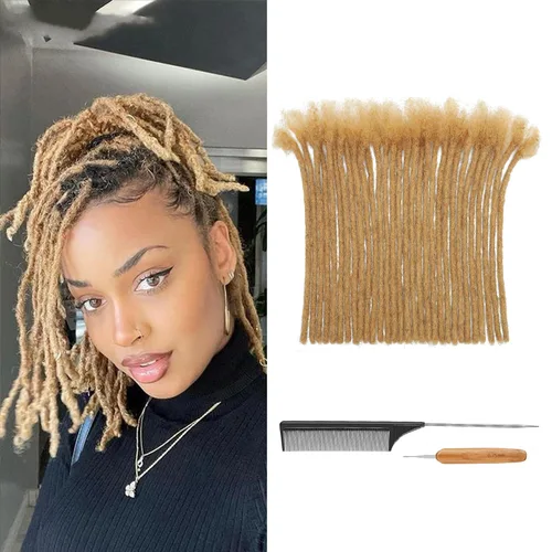 Miniatura 37 de Extensiones de Rastas de Cabello Humano 0.4cm de Grosor 4 Pulgadas 20 Hebras 100% Cabello Humano Real para Hombres/Mujeres/Niños Completamente