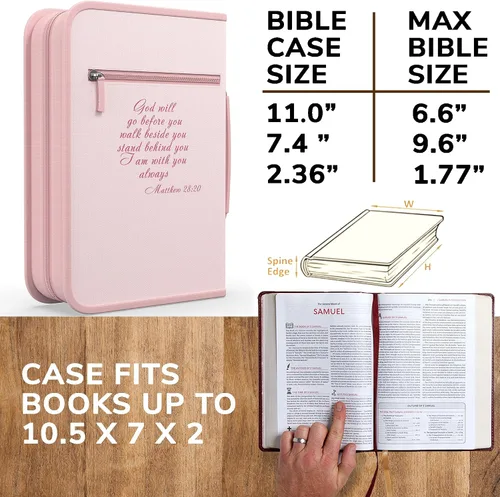 Miniatura 57 de DEHITE Funda para la Biblia para mujer, bolsas de transporte de la Biblia, tamaños medianos y grandes, ranuras para bolígrafos, tela de primera