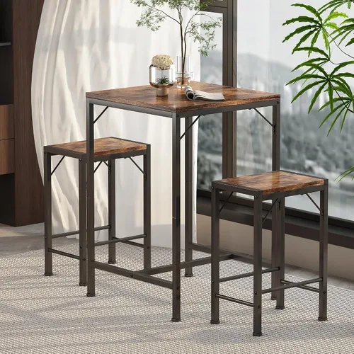 Miniatura 2 de Homeiju Juego de mesa y sillas de bar, mesa de bar cuadrada con 2 taburetes, juego de comedor que ahorra espacio para 2, perfecto para cocina
