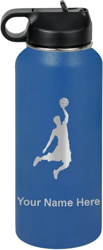 Miniatura 54 de LaserGram Botella de agua personalizada, hombre haciendo slam dunk de baloncesto, de acero inoxidable, de doble pared con aislamiento al vacío