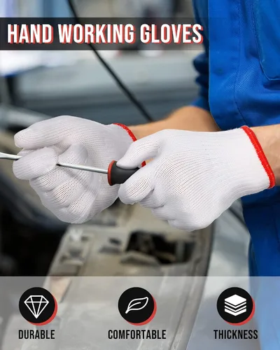 Miniatura 2 de SATINIOR 36 pares de guantes de trabajo de mano, forro de algodón blanco, guantes de seguridad para barbacoa, forro para hombres y mujeres, Borde