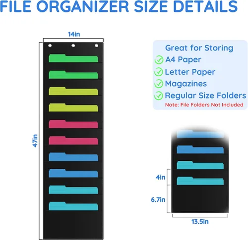 Miniatura 2 de ZKOO Organizador de archivos de pared colgante de 10 bolsillos para papel tamaño A4/documentos legales/tamaño carta, organizador de correo de pared