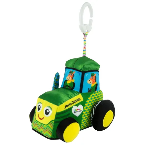 Lamaze John Deere Tractor Asiento de coche y cochecito de juguete, juguete colgante suave con colores de alto contraste para viajes, juguete