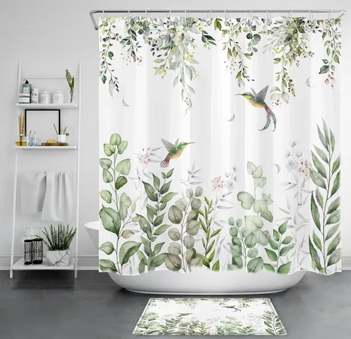 Miniatura 43 de HVEST Cortina de ducha geométrica rosa con ganchos, cortina de ducha moderna geométrica abstracta gris y blanco para baño, 72 x 72 pulgadas, juego
