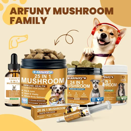 Miniatura 9 de Suplemento de hongos 9 en 1 para perros, hongo de cola de pavo para perros, tratamiento de bultos y protuberancias para perros, soporte digestivo
