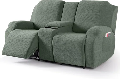 Miniatura 15 de VANSOFY Funda de sofá reclinable con consola central, funda elástica para sofá reclinable de 2 asientos, funda de sofá reclinable de jacquard