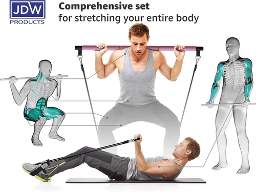 Miniatura 6 de Kit de barra de pilates 2 bandas estándar y 2 fuertes para entrenamiento de cuerpo completo Bolsa de almacenamiento incluida Equipo de fitness