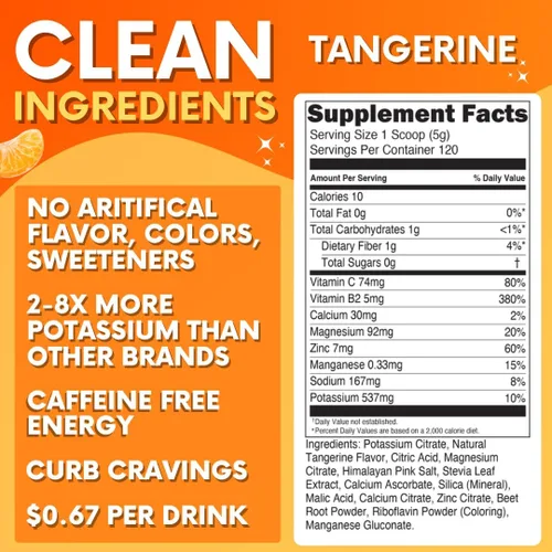Miniatura 5 de Zero Sugar - Polvo de electrolitos de mandarina - Hidratación refrescante - Energía sin cafeína con todos los ingredientes naturales - Vegano Keto