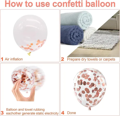 Miniatura 4 de Globos de látex con confeti de oro rosa de Bezente - paquete de 60 globos de helio de 12 pulgadas con confeti de oro rosa para decoraciones