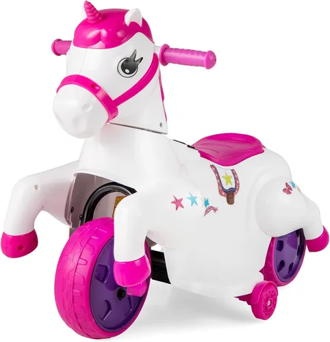 Miniatura 9 de OLAKIDS 2 en 1 motocicleta y caballo, unicornio de 6 V, juguete de paseo con batería con función de arriba y abajo, MP3, pantalla de potencia, Rosa