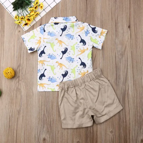 Miniatura 64 de Conjunto de camisa de manga corta con botones y pantalones cortos casuales con diseño de flamingo, para bebés y niños de 1 a 6 años, atuendos