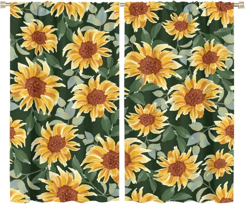 Miniatura 25 de Cortinas opacas de girasol, diseño natural, de granja, floral, con bolsillo para barra, para ventana, para dormitorio, sala de estar, 42 x 45
