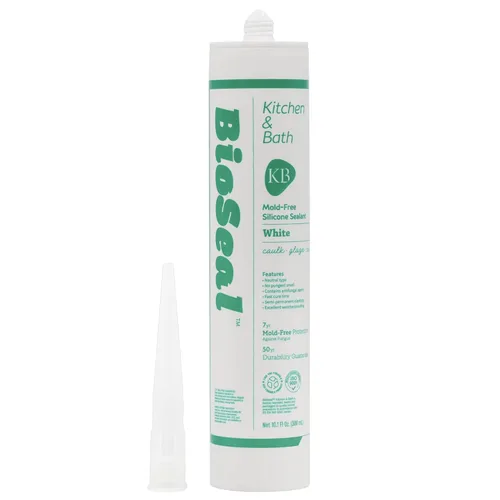 White BioSeal - Calafateo sellador 100% silicona para cocina y baño, resistente al agua y sin olor, cartucho de 10.1 onzas, color blanco (paquete de