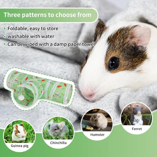 Miniatura 4 de Rypet Túnel de Cobaya de 3 Vías Plegable Túneles y Tubos para Mascotas Pequeñas con Pelota Interactiva para Conejo Bebé Hurón Hámster Chinchilla