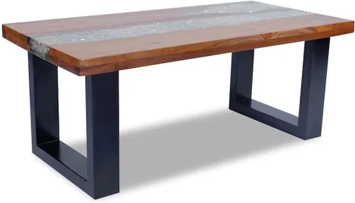 Miniatura 7 de vidaXL Mesa de centro de madera maciza de teca y mango hecha a mano con decoración de resina transparente, estilo industrial, multicolor, 39.4 x