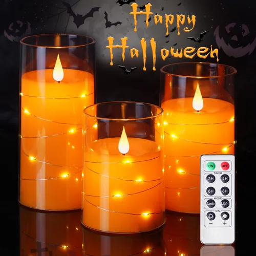 Miniatura 10 de Homemory Velas parpadeantes sin llama con tira de luces, velas que funcionan con pilas, luces LED de cadena integradas, vela de plexiglás irrompible