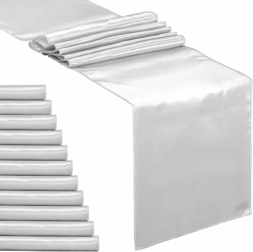 Miniatura 20 de Paquete de 2 caminos de mesa de satén azul bebé de 12 x 108 pulgadas de largo, satén brillante y sedoso para decoración de fiesta de cumpleaños