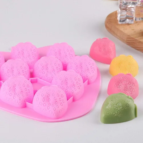 Miniatura 3 de Juego de 2 moldes de silicona para cubitos de hielo de fresa, juego de moldes de silicona para chocolate, dulces, pasteles, pasteles, jabón