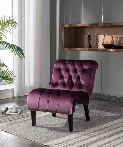 Miniatura 13 de Sillón decorativo de terciopelo para sala de estar, silla de ocio moderna con respaldo copetudo, silla auxiliar sin brazos para interiores, silla