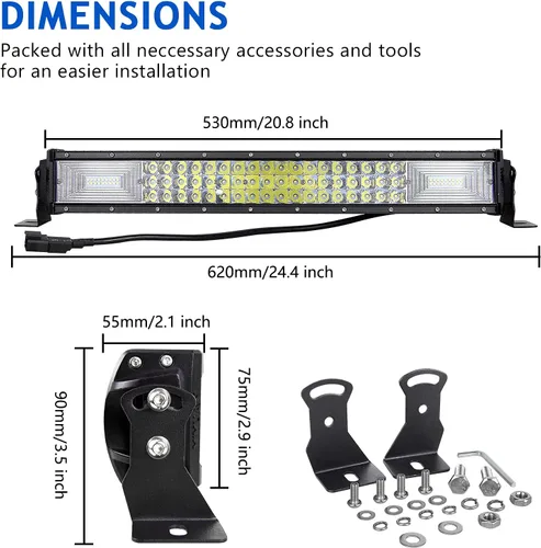 Miniatura 2 de SKYWORLD 22 pulgadas 270 W triple fila 7D LED barra de luz de trabajo Spot Flood Combo Beam DC 12V-24V 6000K impermeable vehículos todoterreno 4x4
