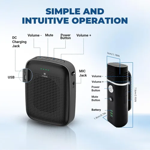 Miniatura 6 de Amplificador de voz con micrófono inalámbrico de solapa, megáfono personal para profesores, mini sistema PA Bluetooth portátil de 15 W y micrófono
