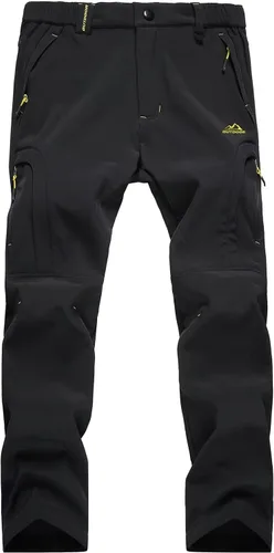 Miniatura 4 de MAGCOMSEN Pantalones de invierno para hombre, 5 bolsillos con cremallera, pantalones de esquí para nieve, con forro polar, resistentes al agua