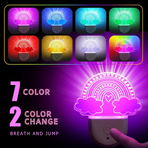 Miniatura 3 de Rossesay 2 luces nocturnas arcoíris para niños, enchufables a la pared, 8 colores cambiantes, luz nocturna arcoíris con sensor de atardecer a