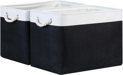 Miniatura 69 de Bidtakay Cestas de almacenamiento de tela con asas [paquete de 2] organizador de lona grande de 16 x 11.8 x 11.8 pulgadas, canastas altas plegables