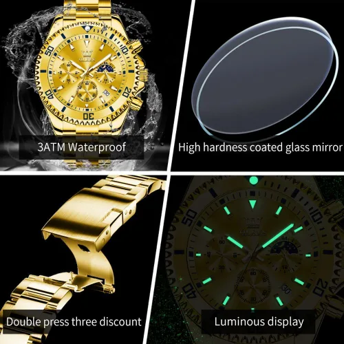 Miniatura 5 de OLEVS Relojes impermeables para hombre, de acero inoxidable, con cronógrafo, de lujo, color blanco, luminoso, de gran cara, analógico, de cuarzo