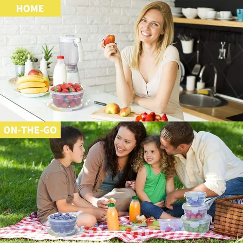 Miniatura 6 de KIGI Juego de recipientes pequeños de plástico con tapa, a prueba de fugas, redondos para almacenamiento de alimentos, aperitivos y almuerzos, tapa