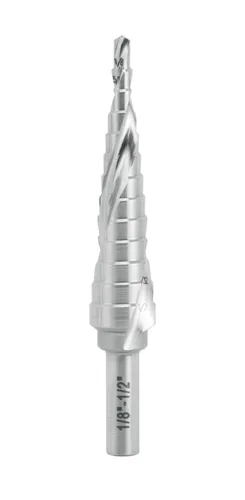 Miniatura 8 de Broca escalonada industrial HSS 3/16" a 1" con vástago de 3/8", flauta espiral doble con tamaño de 14 pasos
