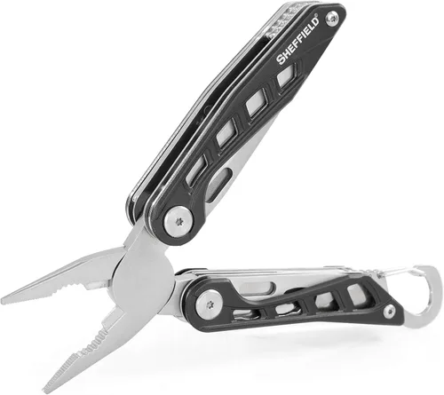Sheffield 12176 Warren - Herramienta múltiple 10 en 1 con mosquetón | Cuchillo de bolsillo plegable, destornilladores, sierra, cortadores de alambre